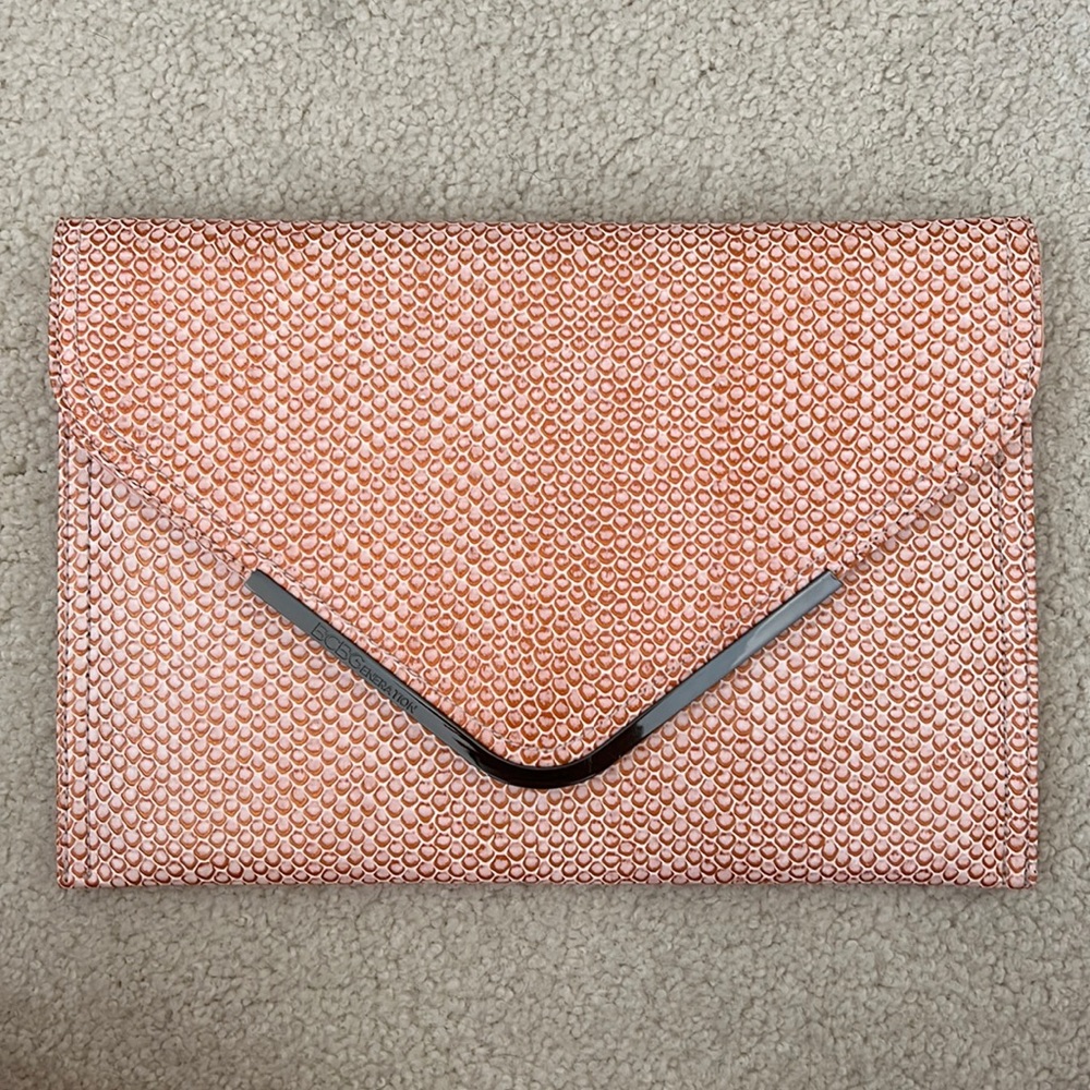 BCBGeneration Coral pink faux leather envelope clutch